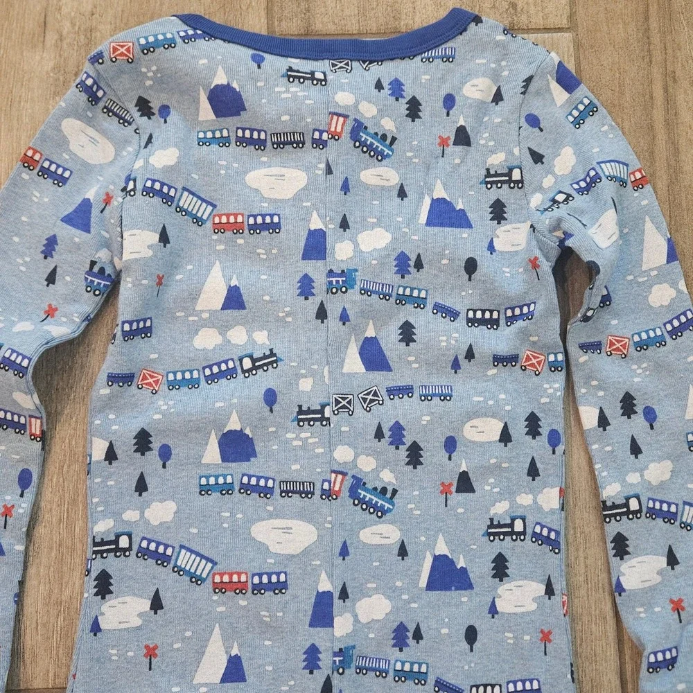Gymboree Train Pajamas Kids 6 Blue Mountain Print NEW Cotton Zip One Piece Sleep